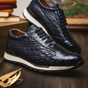 Marco Di Milano Alonzo Navy All Over Caiman Crocodile Sneakers - Dudes Boutique