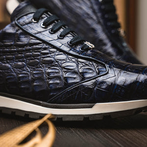 Marco Di Milano Alonzo Navy All Over Caiman Crocodile Sneakers - Dudes Boutique