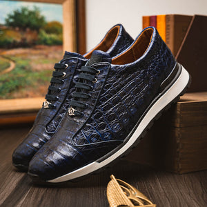 Marco Di Milano Alonzo Navy All Over Caiman Crocodile Sneakers - Dudes Boutique