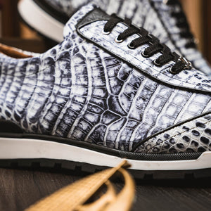 Marco Di Milano Alonzo Newspaper All Over Caiman Crocodile Sneakers - Dudes Boutique