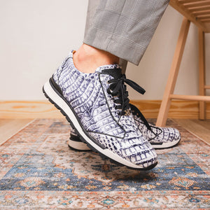 Marco Di Milano Alonzo Newspaper All Over Caiman Crocodile Sneakers - Dudes Boutique