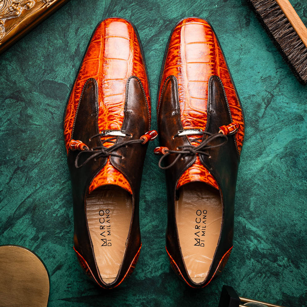 Marco Di Milano Anzio Brandy Alligator & Calfskin Dress Shoes - Dudes Boutique