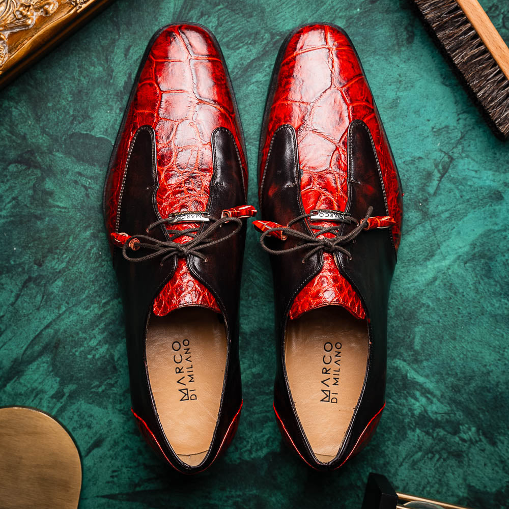 Marco Di Milano Anzio Black Cherry Alligator & Calfskin Dress Shoes - Dudes Boutique