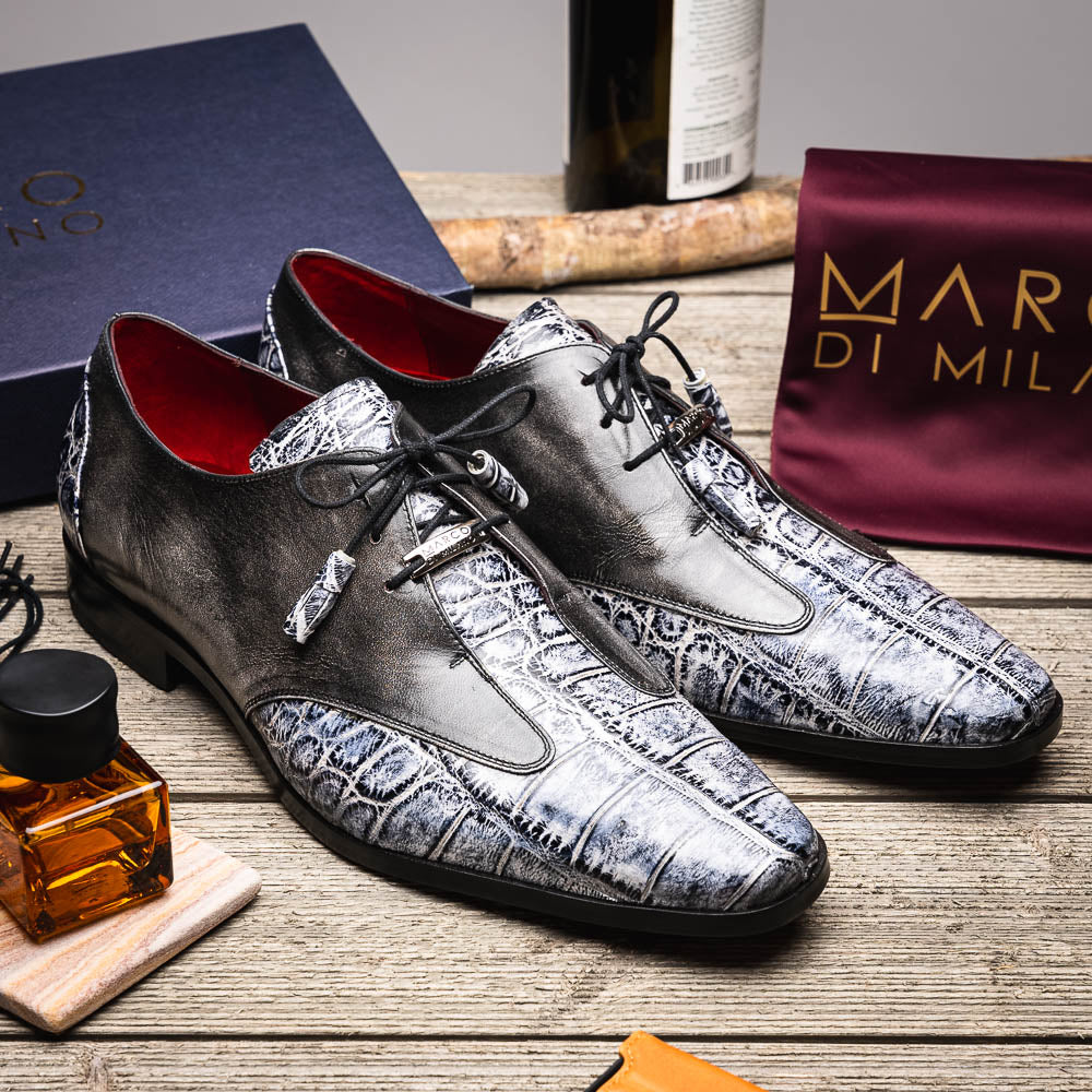 Marco Di Milano Anzio Gray Alligator & Calfskin Dress Shoes - Dudes Boutique