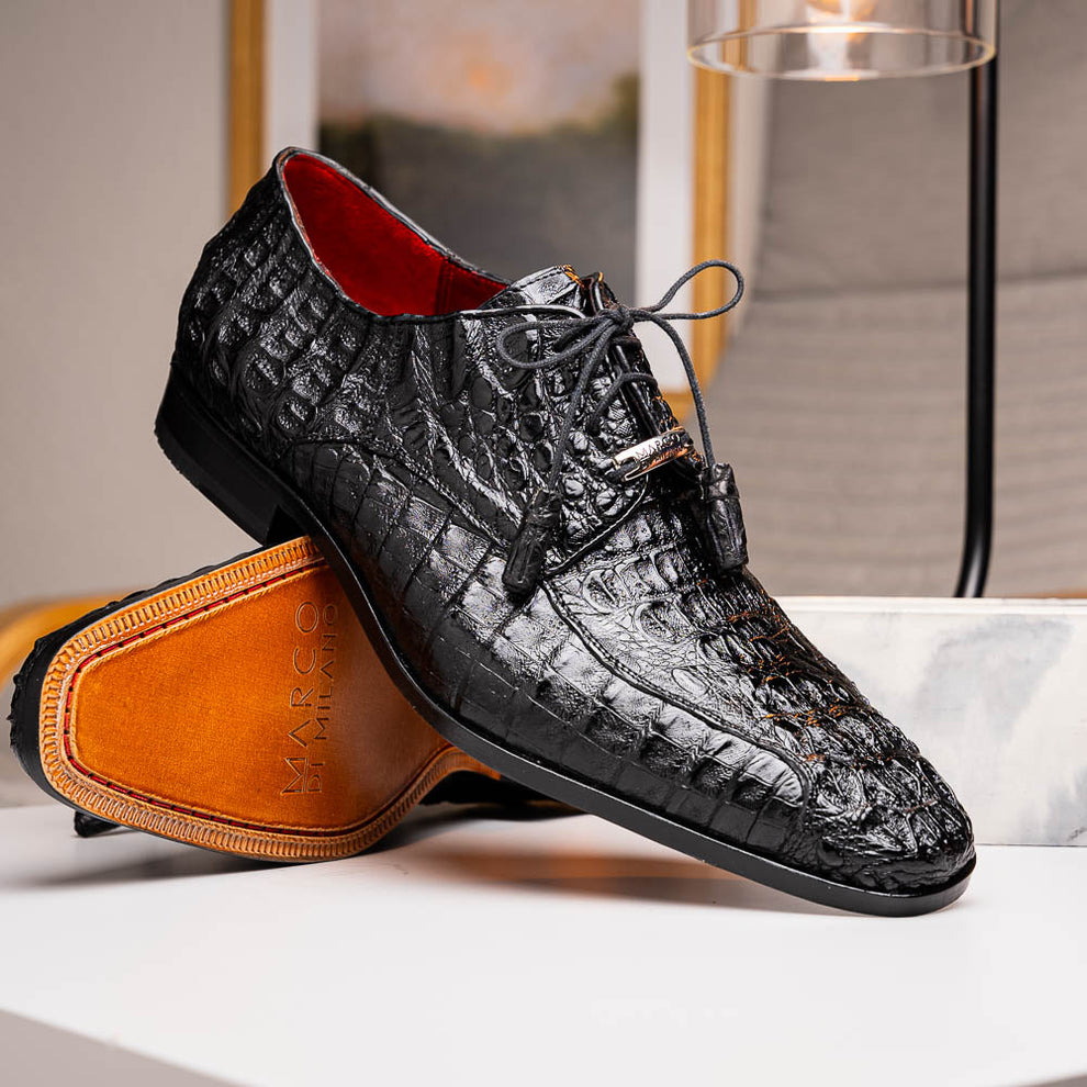 Marco Di Milano Apricena Black Caiman Crocodile Dress Shoes - Dudes Boutique