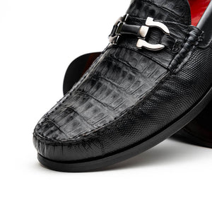 Marco Di Milano Adro Black Caiman Crocodile / Lizard Bit Loafers - Dudes Boutique
