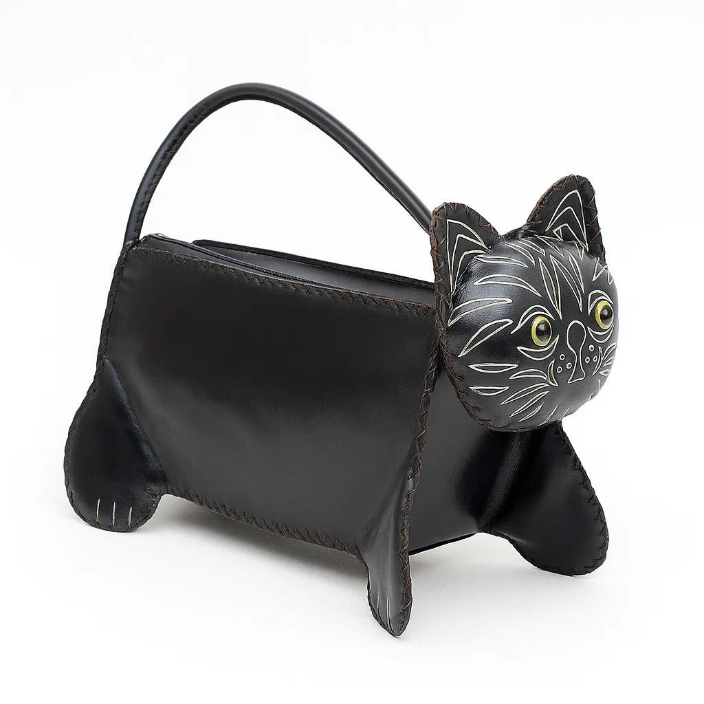 Kashani Handcrafted Black Leather Cat Bag