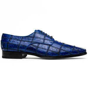 Marco Di Milano Asti Electric Blue Patchwork Caiman Crocodile Derby Dress Shoes - Dudes Boutique