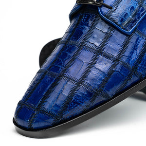 Marco Di Milano Asti Electric Blue Patchwork Caiman Crocodile Derby Dress Shoes - Dudes Boutique