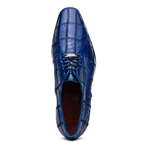 Marco Di Milano Asti Electric Blue Patchwork Caiman Crocodile Derby Dress Shoes - Dudes Boutique