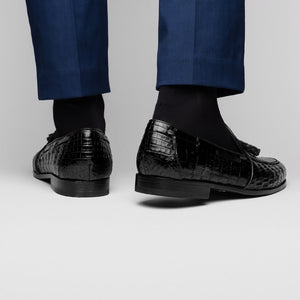 Marco Di Milano Bianchi Black Caiman Crocodile Tassel Loafers - Dudes Boutique