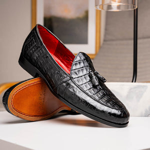 Marco Di Milano Bianchi Black Caiman Crocodile Tassel Loafers - Dudes Boutique