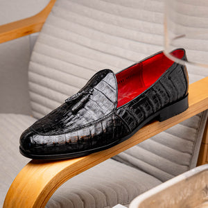 Marco Di Milano Bianchi Black Caiman Crocodile Tassel Loafers - Dudes Boutique