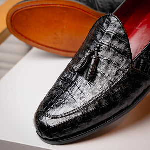 Marco Di Milano Bianchi Black Caiman Crocodile Tassel Loafers - Dudes Boutique