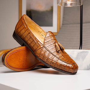Marco Di Milano Bianchi Bay Apache Caiman Crocodile Tassel Loafers - Dudes Boutique
