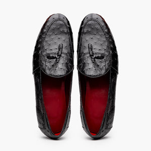 Marco Di Milano Aubiere Black Ostrich Quill Tassel Loafers - Dudes Boutique