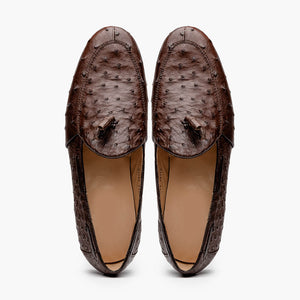 Marco Di Milano Aubiere Brown Ostrich Quill Tassel Loafers - Dudes Boutique