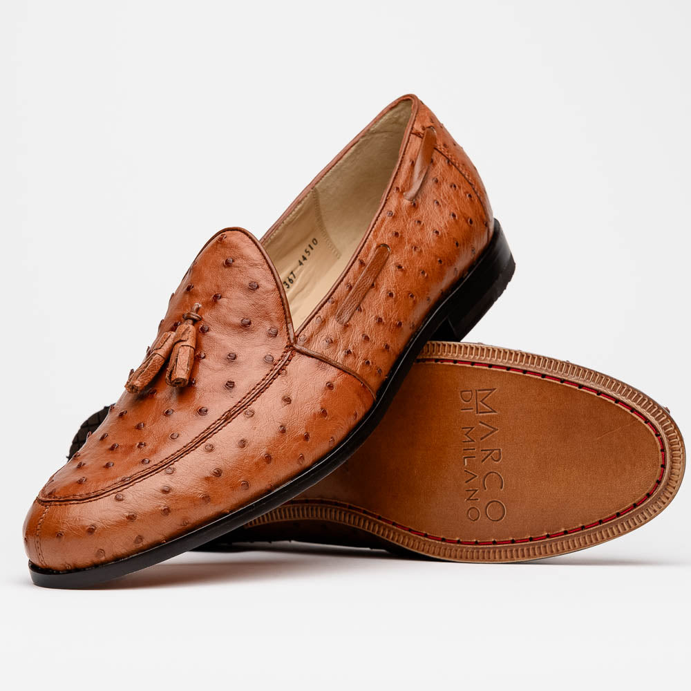 Marco Di Milano Aubiere Cognac Ostrich Quill Tassel Loafers - Dudes Boutique