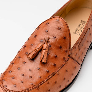 Marco Di Milano Aubiere Cognac Ostrich Quill Tassel Loafers - Dudes Boutique