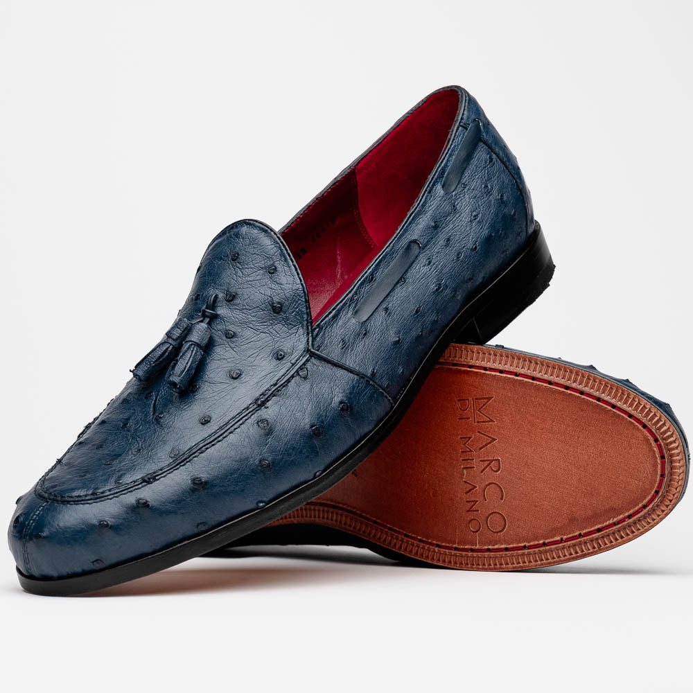 Marco Di Milano Aubiere Navy Ostrich Quill Tassel Loafers - Dudes Boutique