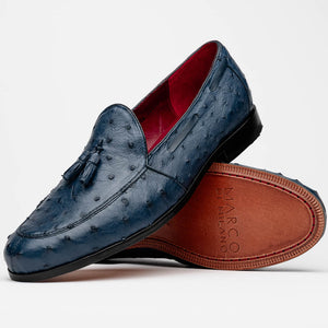 Marco Di Milano Aubiere Navy Ostrich Quill Tassel Loafers - Dudes Boutique