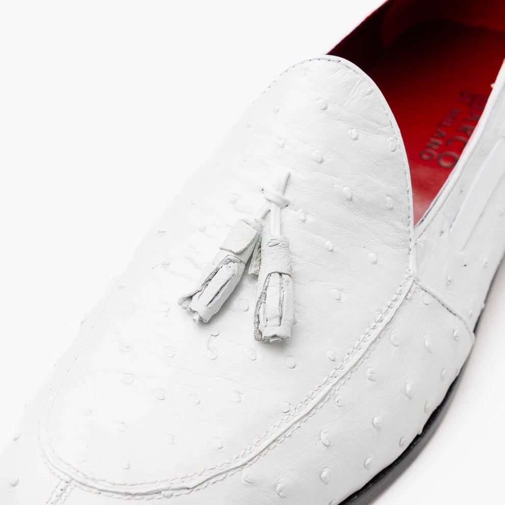 Marco Di Milano Aubiere White Ostrich Quill Tassel Loafers - Dudes Boutique