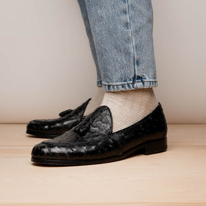 Marco Di Milano Aubiere Black Ostrich Quill Tassel Loafers - Dudes Boutique