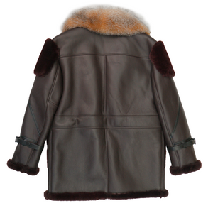Kashani Red Fox Collar Burgundy Outlined 3/4 Shearling Coat - Dudes Boutique