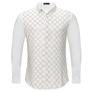 Electric Aura Button-Up Shirt WHITE/GOLD - Dudes Boutique