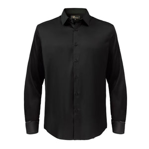 Barocco Luxe Satin Stretch Shirt BLACK - Dudes Boutique