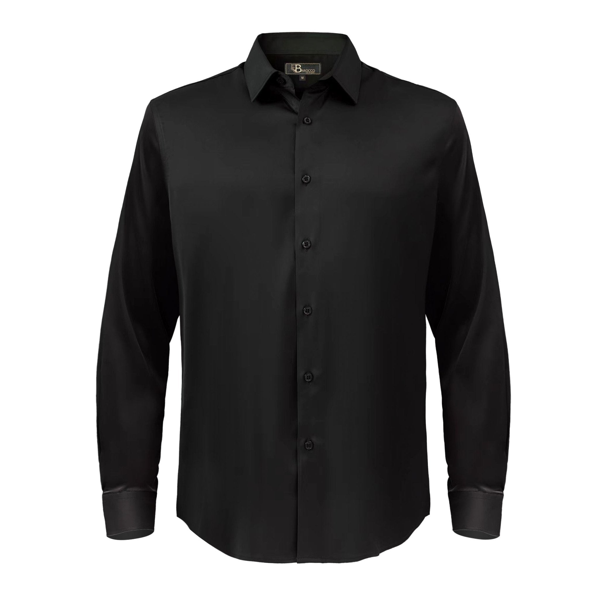 Barocco Luxe Satin Stretch Shirt BLACK - Dudes Boutique