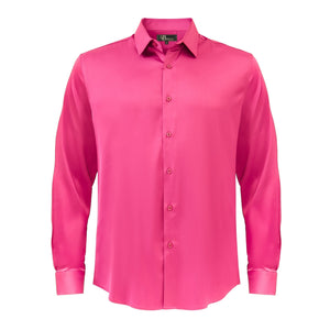 Barocco Luxe Satin Stretch Shirt FUCHSIA - Dudes Boutique