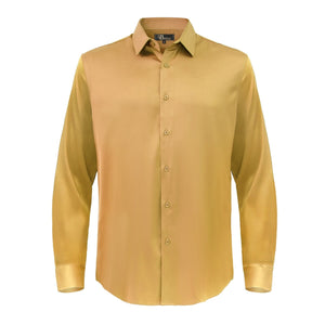 Barocco Luxe Satin Stretch Shirt GOLD - Dudes Boutique
