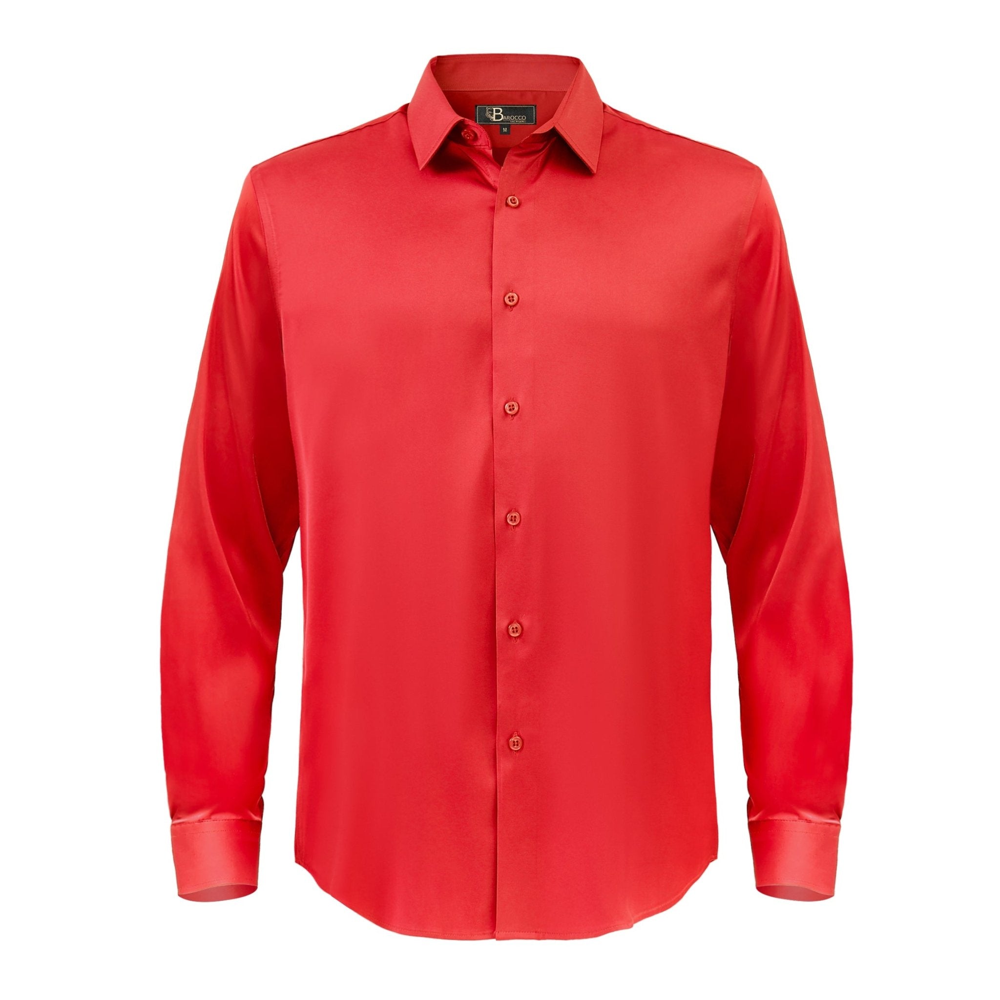 Barocco Luxe Satin Stretch Shirt RED - Dudes Boutique