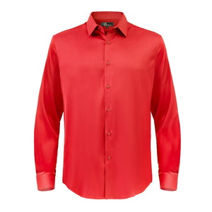 Barocco Luxe Satin Stretch Shirt RED - Dudes Boutique