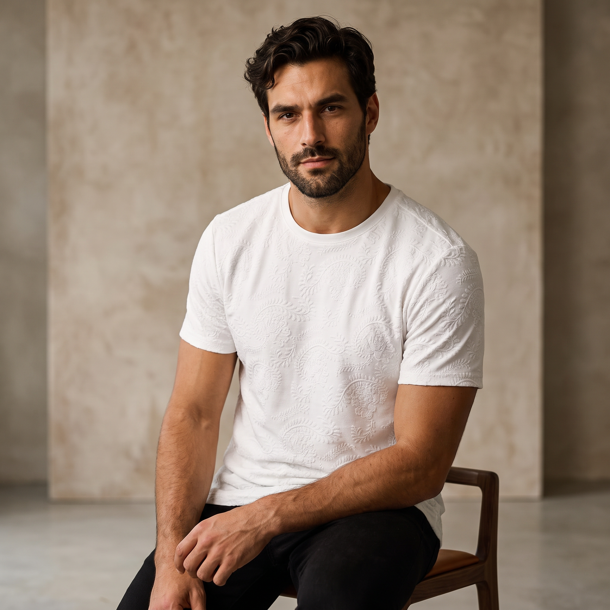 Embossed Paisley Tee – El Baron WHITE