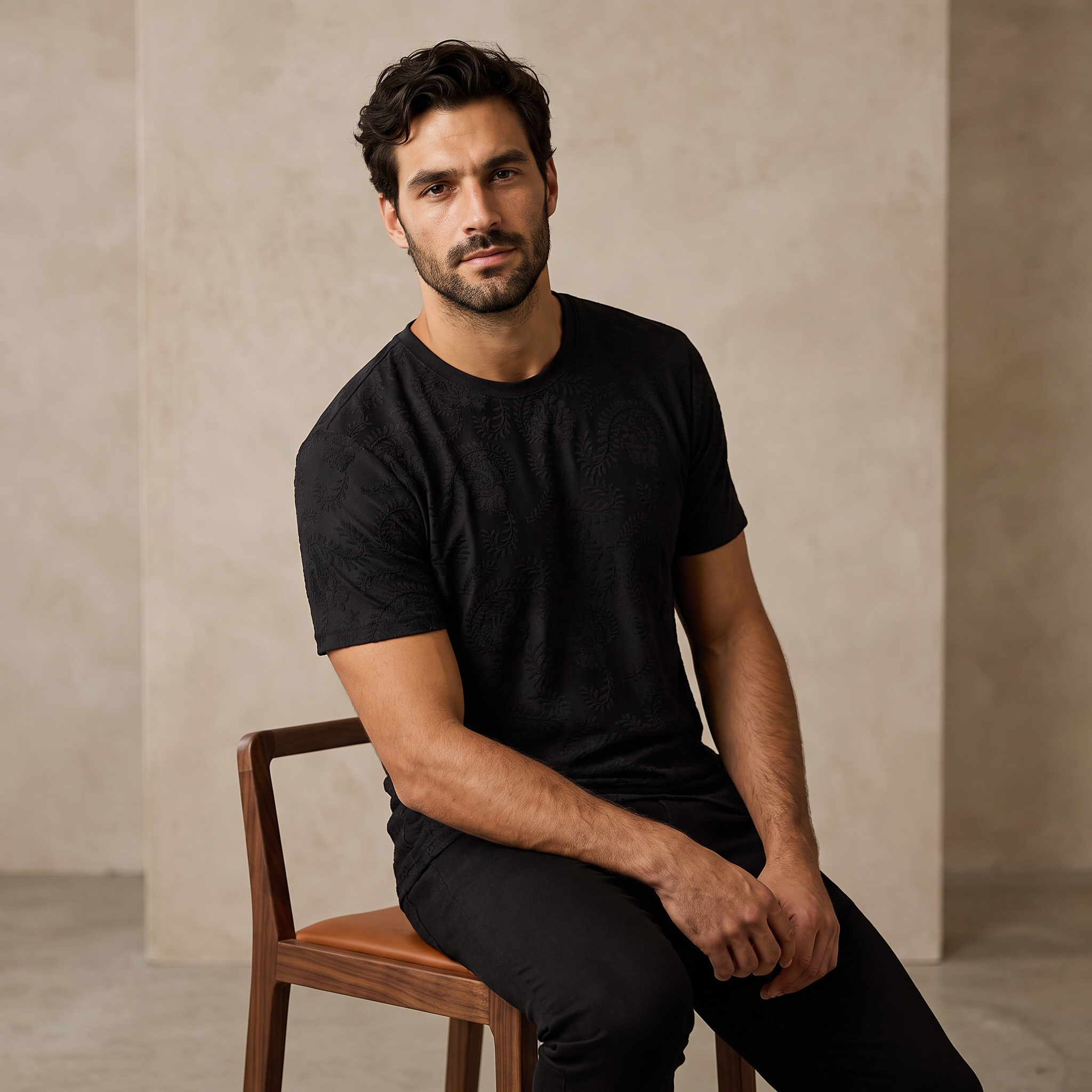 Embossed Paisley Tee – El Baron BLACK