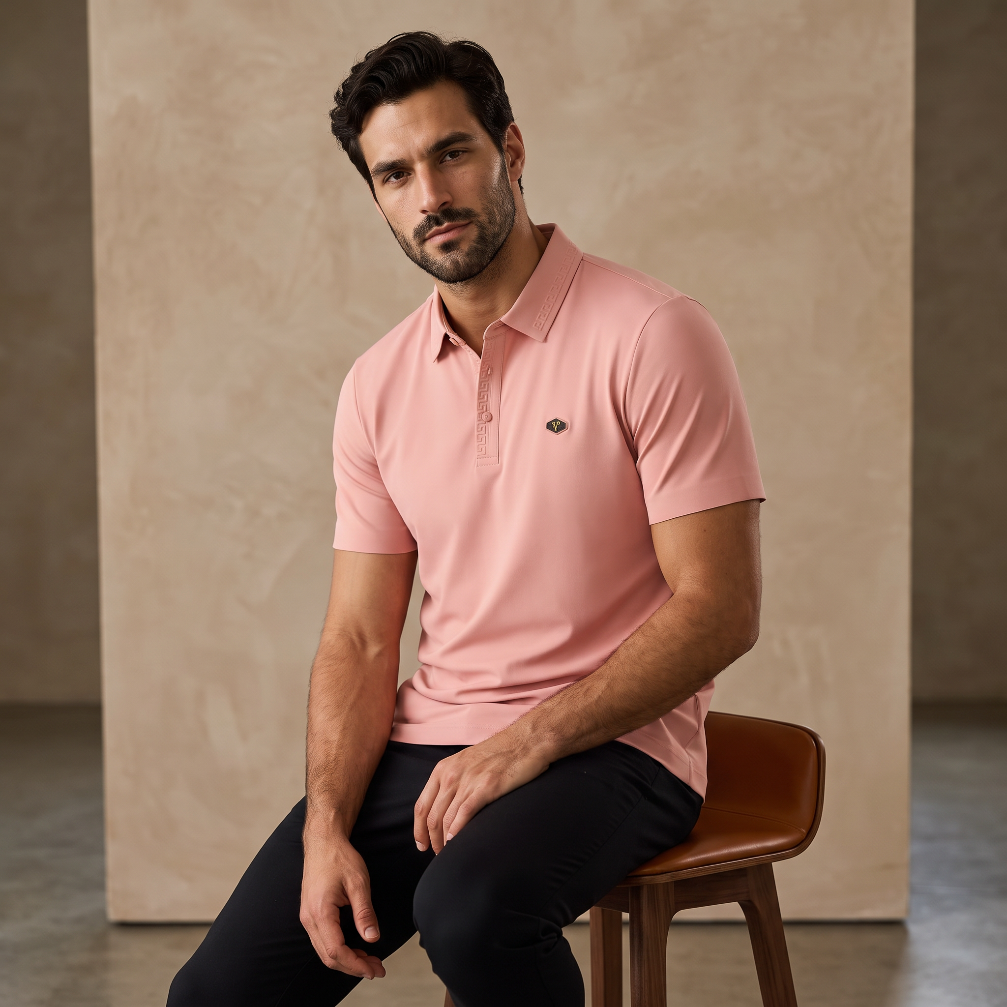 Embossed Placket Performance Polo – El Baron BRICK