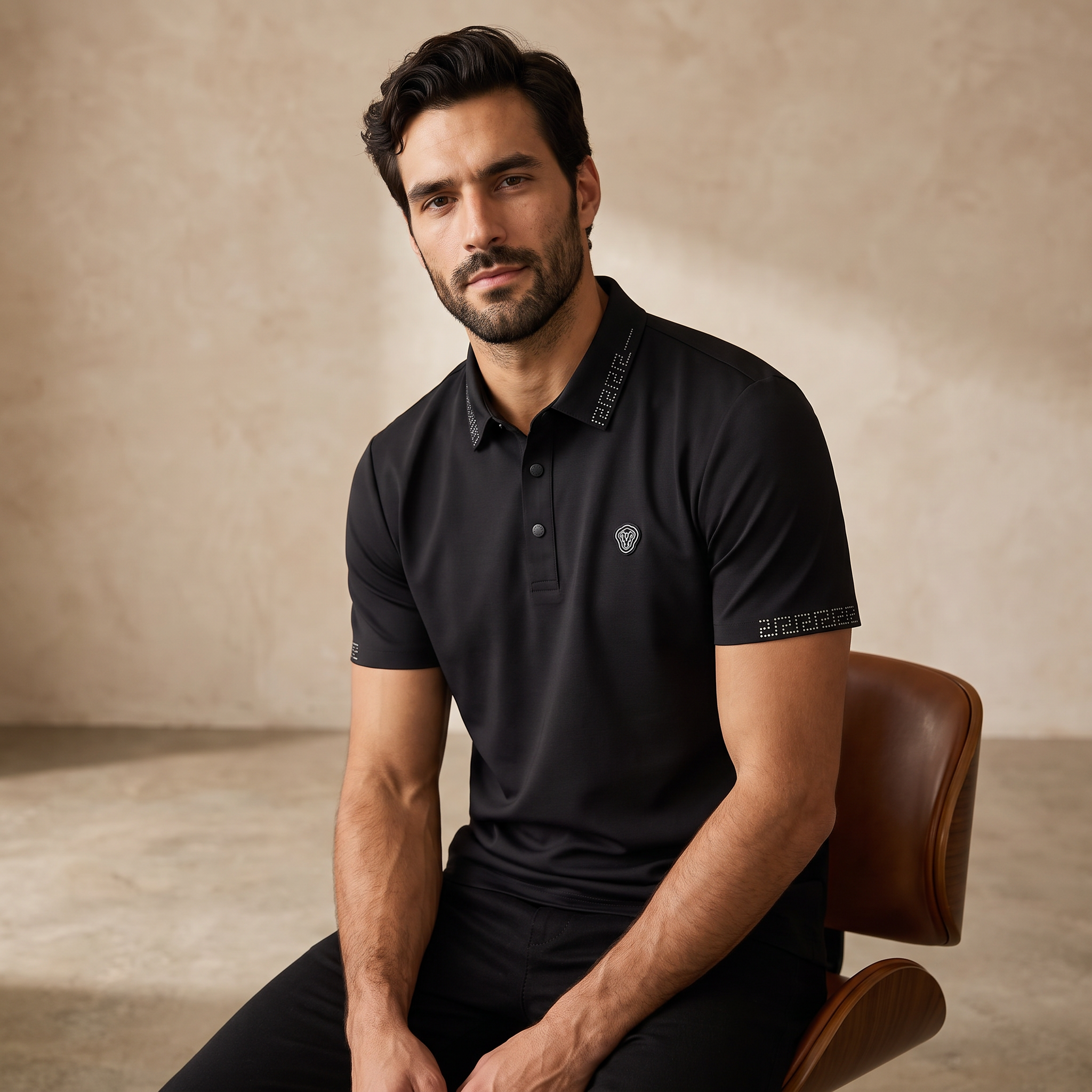 Perforated Collar Performance Polo – El Baron BLACK/SILVER