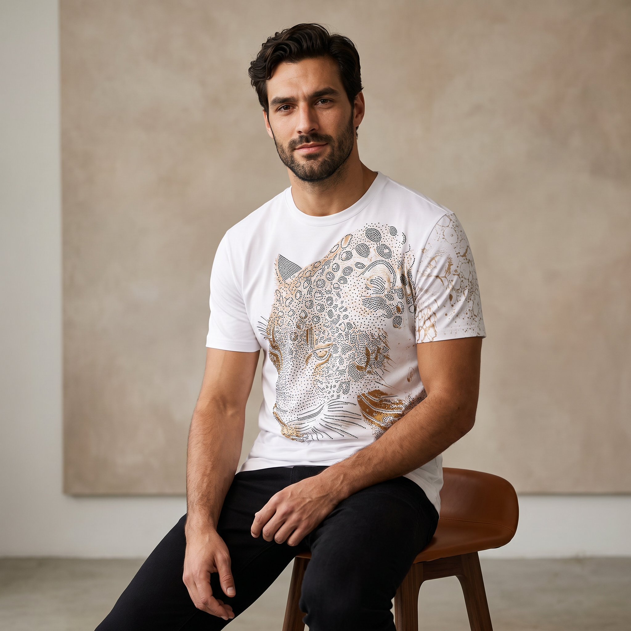 Imperial Leopard Crystal SS Shirt WHITE