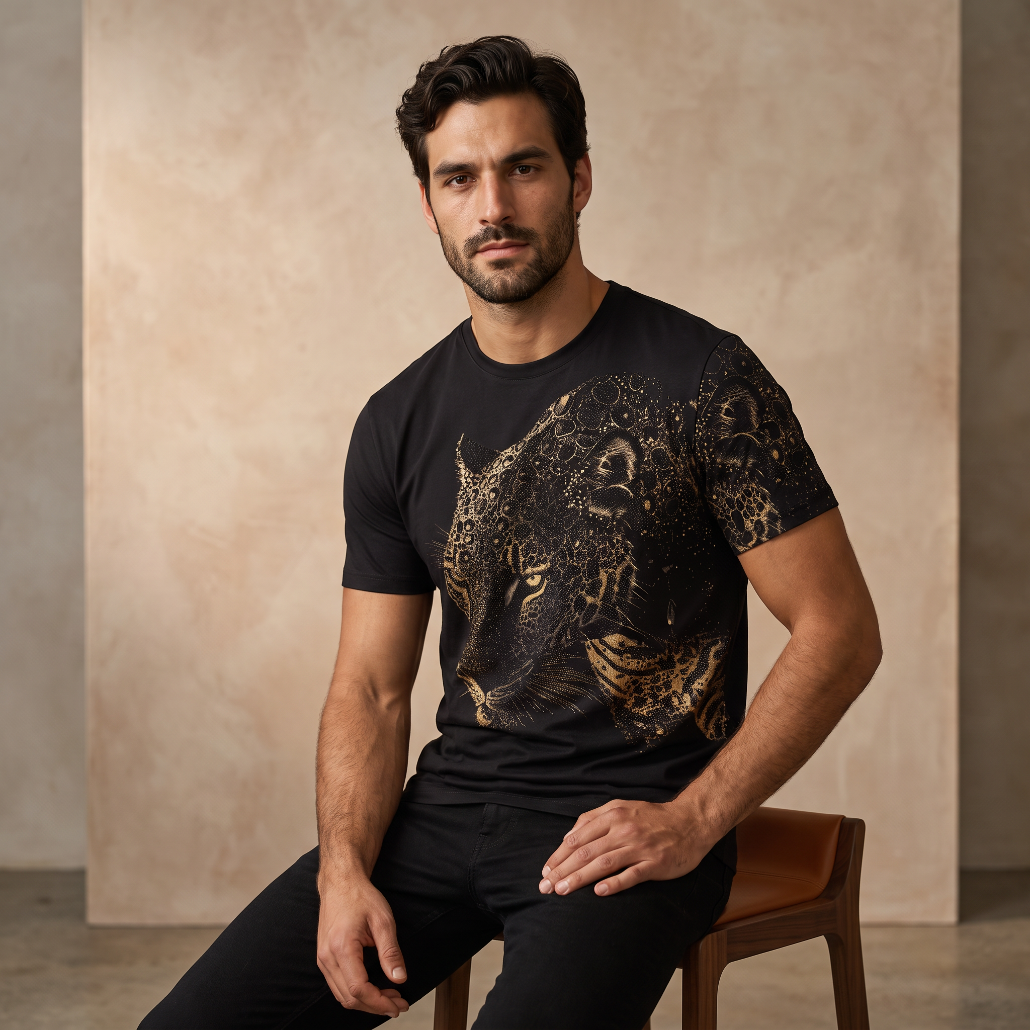 Imperial Leopard Crystal SS Shirt BLACK
