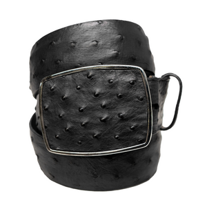 Los Altos Black Ostrich Quill Belt with Metal Buckle - Dudes Boutique