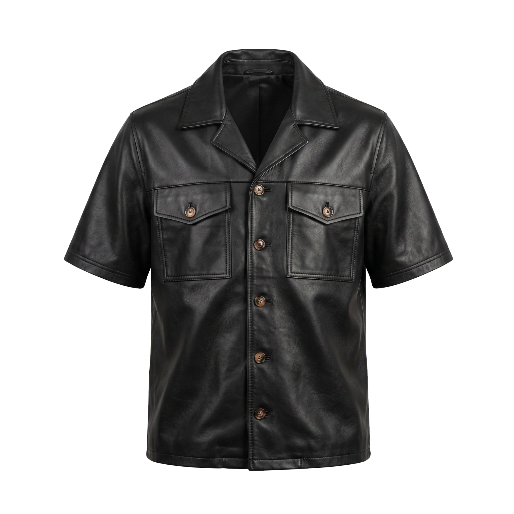 Kashani Black Lambskin Leather Cuban Collar Shirt