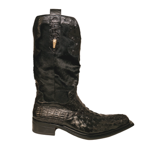 Mauri 42672/2 Black Pony Hair Hornback Crocodile / Ostrich Quill Cowboy Boots - Dudes Boutique