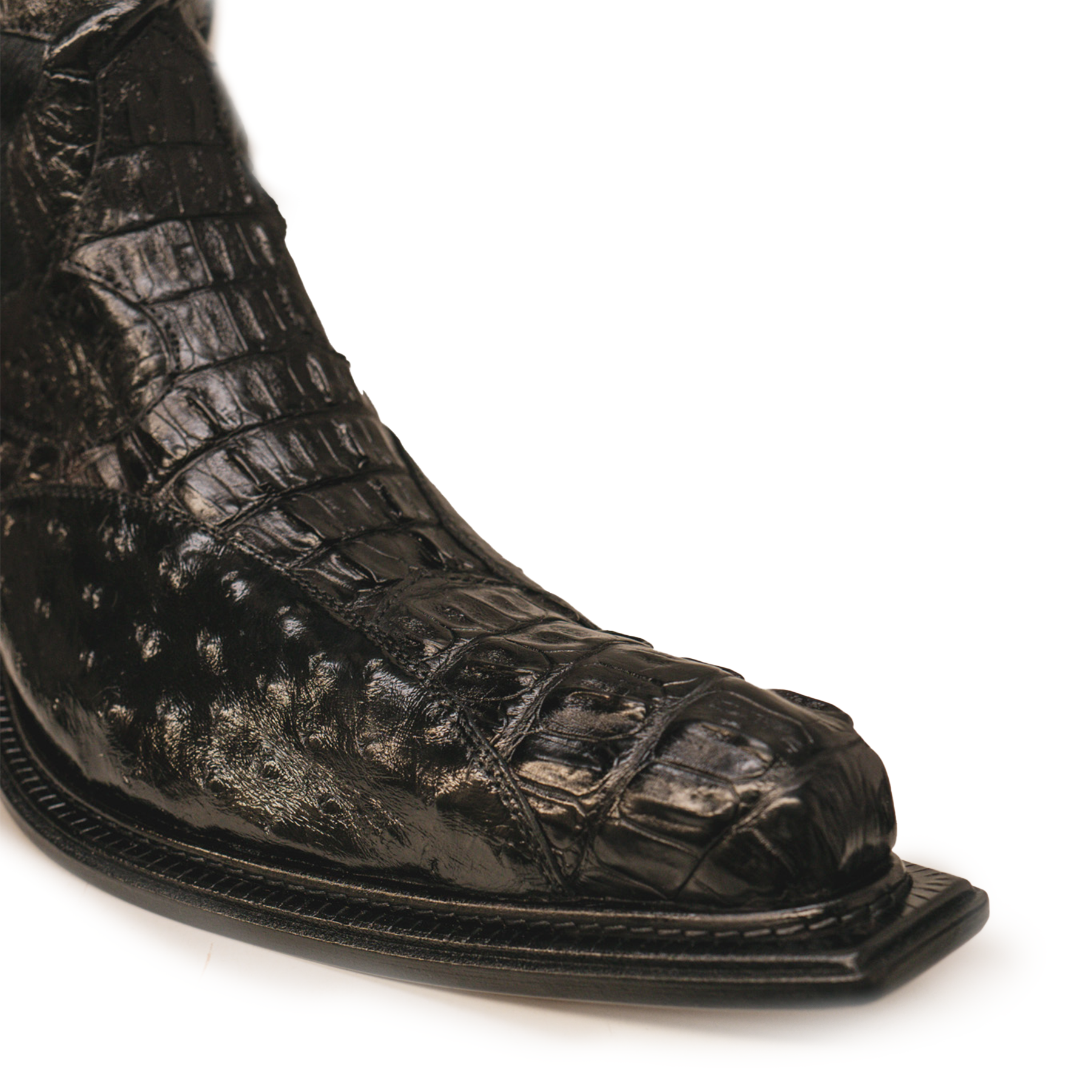 Mauri 42672/2 Black Pony Hair Hornback Crocodile / Ostrich Quill Cowboy Boots - Dudes Boutique