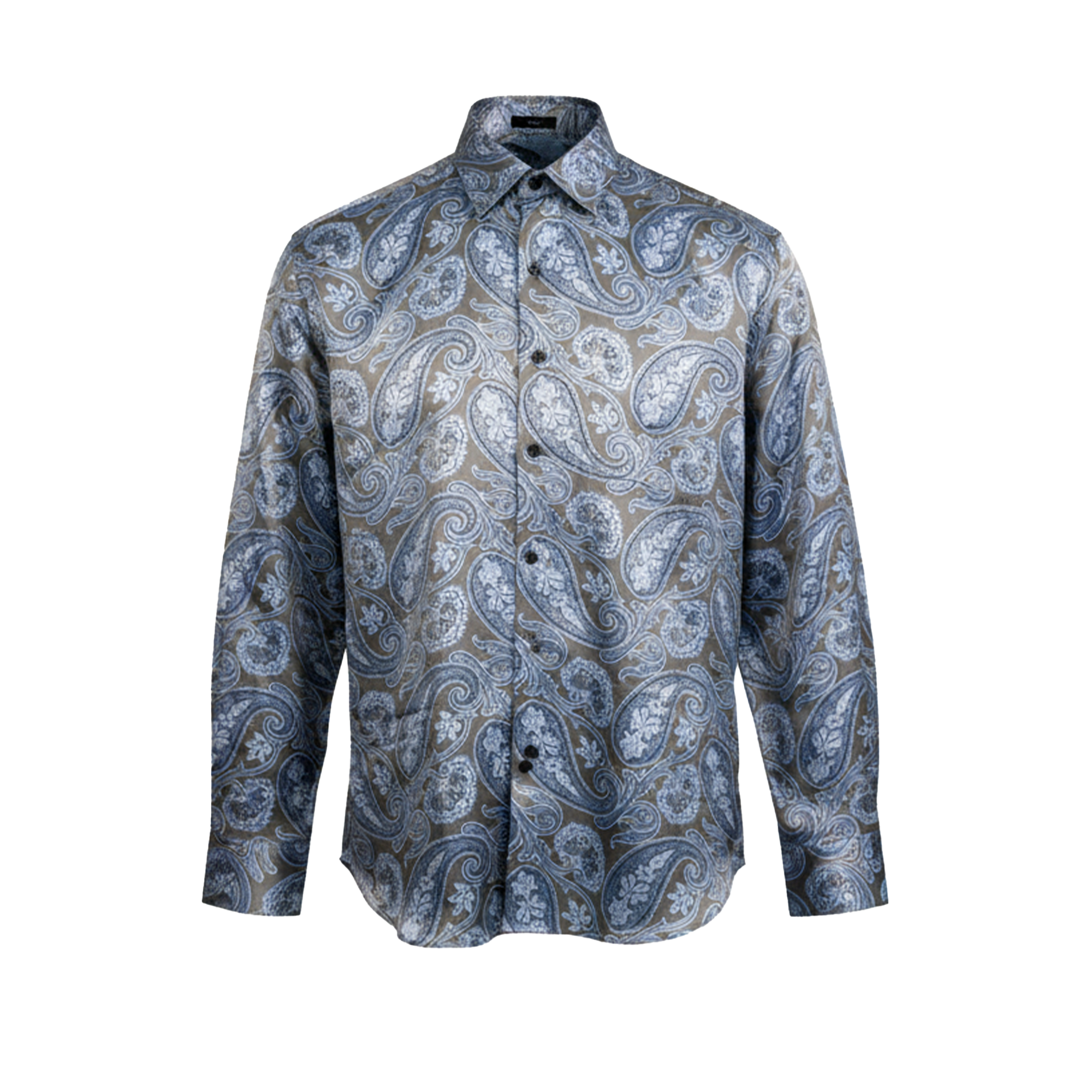 Leoni Blue Grid Paisley Button Up Shirt