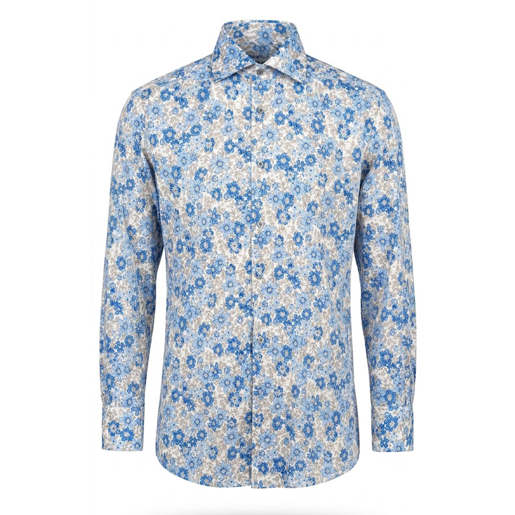Leoni P623-2 Blue / Beige Floral Button Up Shirt