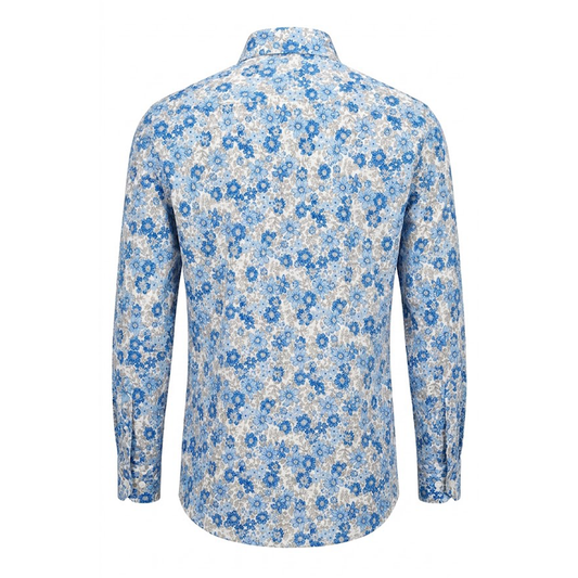 Leoni P623-2 Blue / Beige Floral Button Up Shirt