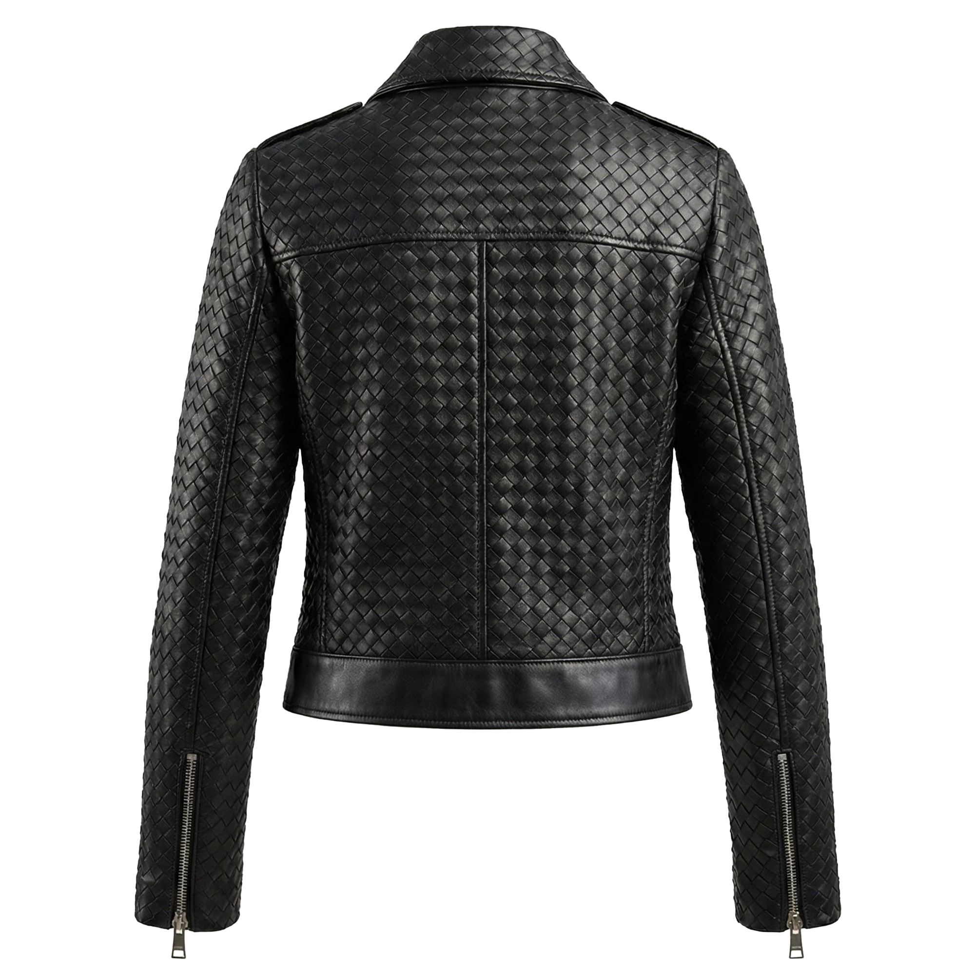 Emelda Women's Handwoven Leather Biker Jacket