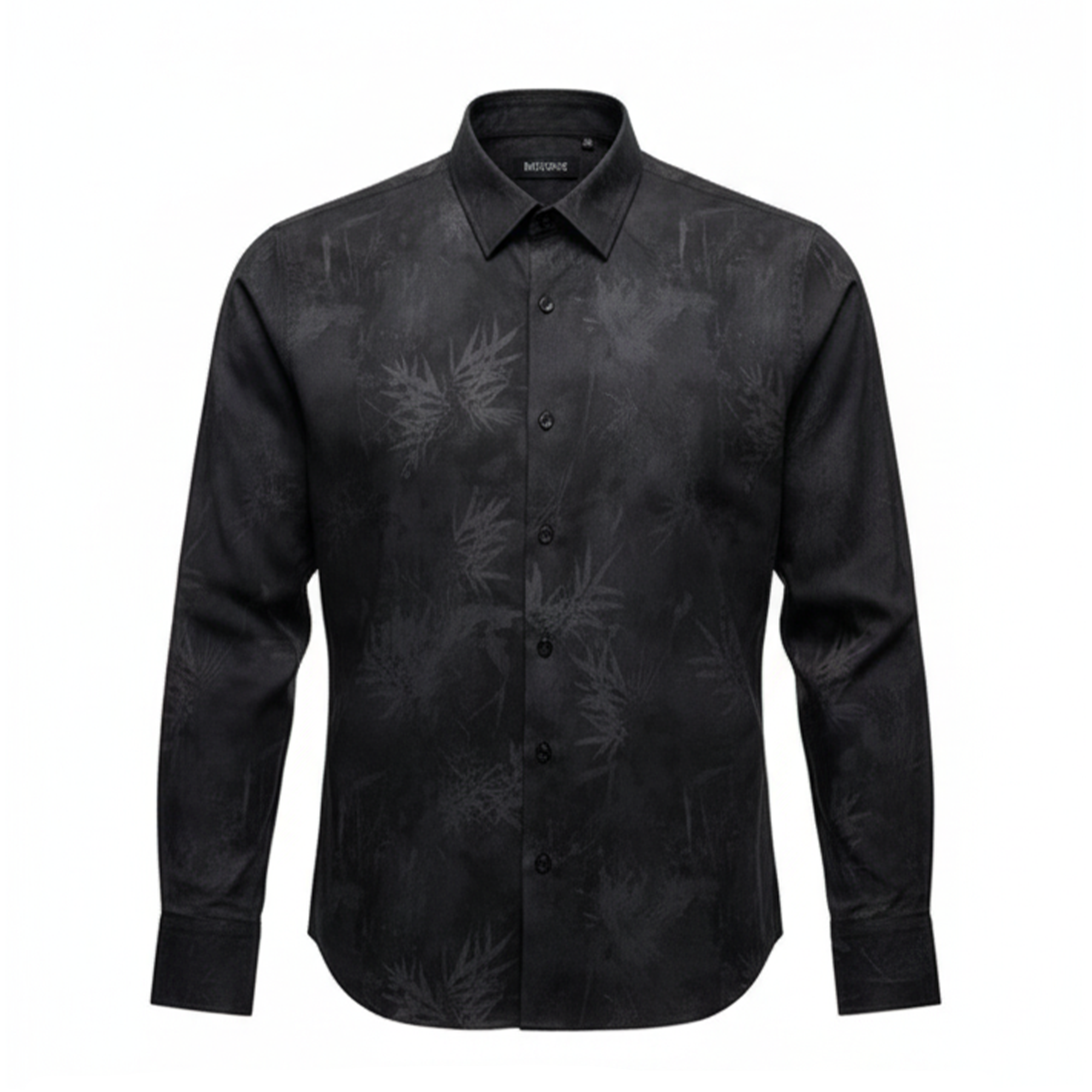 Bespoke Black Abstract Botanical Wash Button Up Shirt